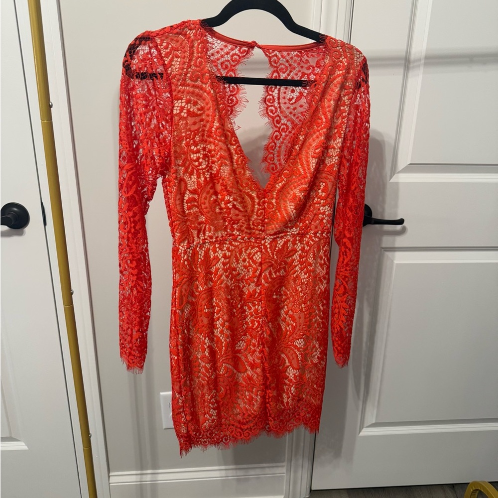 Red Long Sleeve Plunge Bodycon Dress for Cocktail